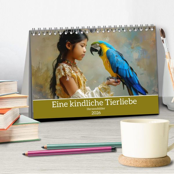 Produktbild: Eine kindliche Tierliebe - Herzensbilder (Tischkalender 2026 DIN A5 quer), CALVENDO Monatskalender