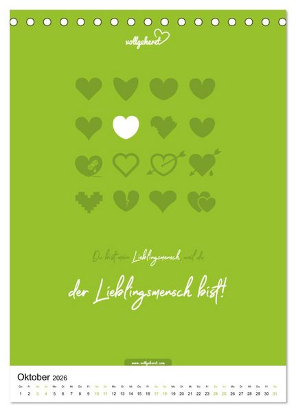 Produktbild: vollgeherzt: Lieblingsmensch-Kalender - Der Wandkalender als Geschenk f&uuml;r ganz besondere Menschen (Tischkalender 2026 DIN A5 hoch), CALVENDO Monatskalender