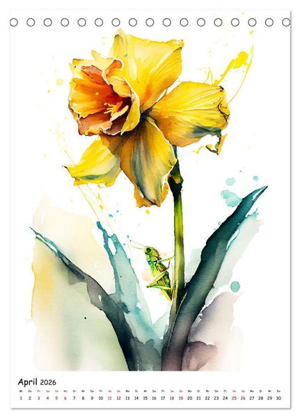Produktbild: Aquarellmalerei - Blumen und Tiere im Garten (Tischkalender 2026 DIN A5 hoch), CALVENDO Monatskalender