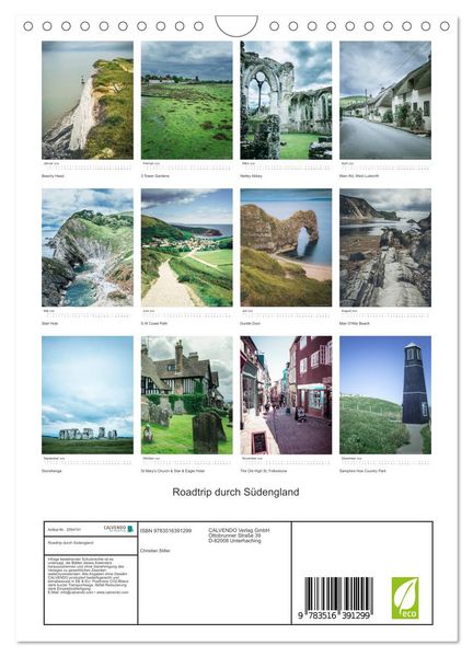 Produktbild: Roadtrip durch S&uuml;dengland (Wandkalender 2026 DIN A4 hoch), CALVENDO Monatskalender