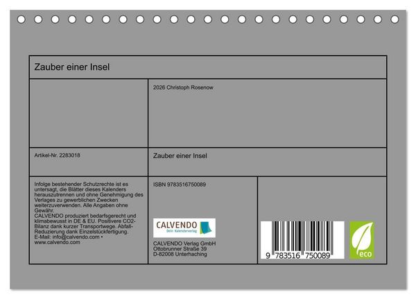 Produktbild: Zauber einer Insel (Tischkalender 2027 DIN A5 quer), CALVENDO Monatskalender