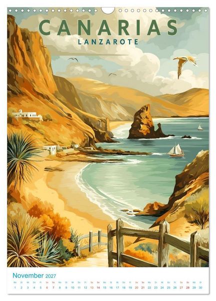Produktbild: Kanarische Inseln - Old School Poster Style (Wandkalender 2027 DIN A3 hoch), CALVENDO Monatskalender
