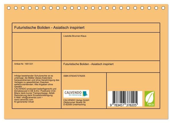Produktbild: Futuristische Boliden - Asiatisch inspiriert (Tischkalender 2026 DIN A5 quer), CALVENDO Monatskalender