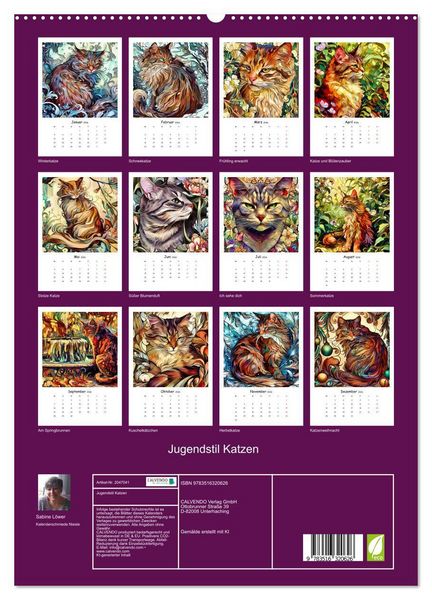 Produktbild: Jugendstil Katzen (hochwertiger Premium Wandkalender 2026 DIN A2 hoch), Kunstdruck in Hochglanz