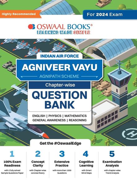Produktbild: Oswaal Indian Air Force - Agniveer Vayu (Agnipath Scheme) Question Bank | Chapterwise Topicwise for English | Physics | Mathematics | Reasoning | General Awareness For 2024 Exam