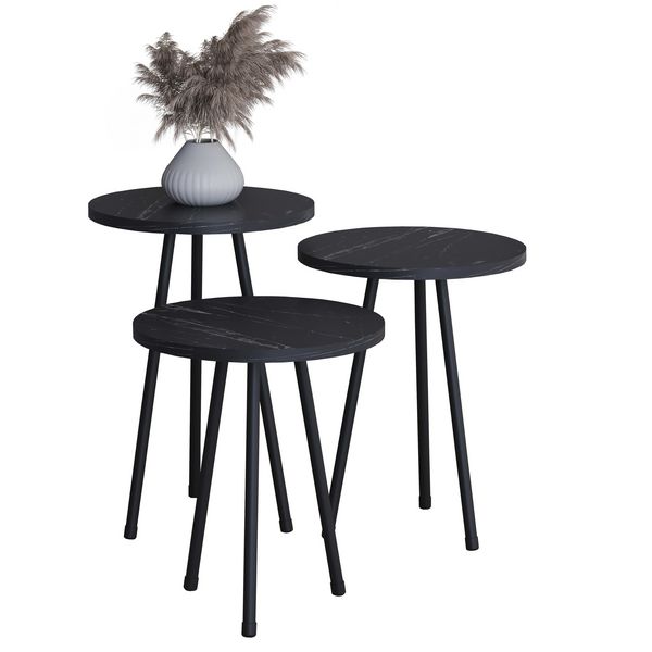 Produktbild: 3 tlg. Holz Beistelltisch Couchtisch Mamor Mirola