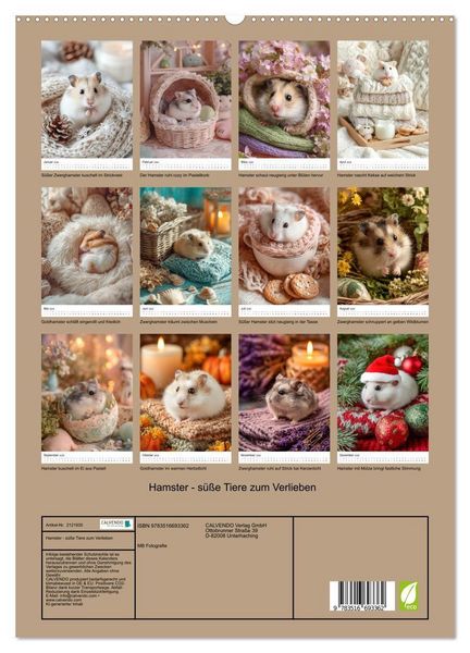 Produktbild: Hamster - s&uuml;&szlig;e Tiere zum Verlieben (hochwertiger Premium Wandkalender 2026 DIN A2 hoch), Kunstdruck in Hochglanz