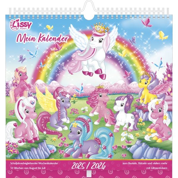 Lissy Pony - Lissy Pony Kalender 2026 – Bastel- und Rätselkalender 31×31 cm mit 53 Blättern & Glitzerstickern, Kreativkalender für Kinder