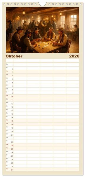 Produktbild: Familienplaner 2026 - Cowboy Alltag und Western Staub mit 5 Spalten (Wandkalender, 21 x 45 cm) CALVENDO