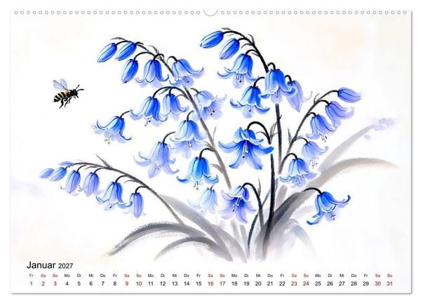 Produktbild: Bl&uuml;tentanz und Fl&uuml;gelschlag - Im Stile chinesischer Tuschmalerei (hochwertiger Premium Wandkalender 2027 DIN A2 quer), Kunstdruck in Hochglanz
