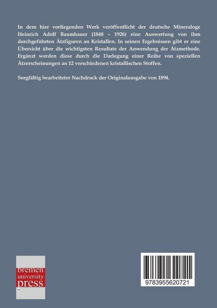 Produktbild: Die Resultate der &Auml;tzmethode in der kristallographischen Forschung