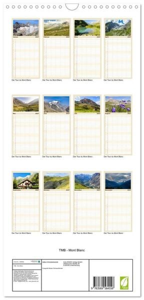 Produktbild: Familienplaner 2027 - TMB - Mont Blanc mit 5 Spalten (Wandkalender, 21 x 45 cm) CALVENDO