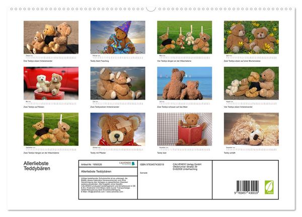 Produktbild: Allerliebste Teddyb&auml;ren (hochwertiger Premium Wandkalender 2026 DIN A2 quer), Kunstdruck in Hochglanz