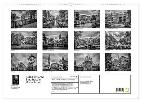 Produktbild: AMSTERDAM Stadtherz in Monochrom (Wandkalender 2026 DIN A2 quer), CALVENDO Monatskalender