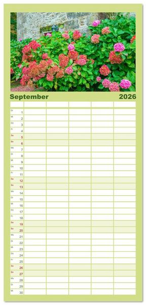 Produktbild: Familienplaner 2026 - Ein Hortensientraum mit 5 Spalten (Wandkalender, 21 x 45 cm) CALVENDO