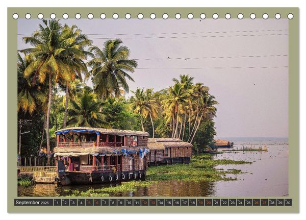 Produktbild: Kerala Backwaters - mit dem Hausboot durch die tropische Wasserwelt (Tischkalender 2026 DIN A5 quer), CALVENDO Monatskalender
