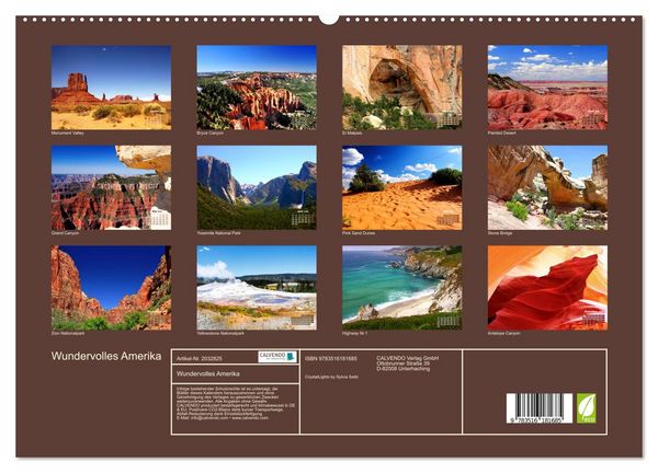 Produktbild: Wundervolles Amerika (hochwertiger Premium Wandkalender 2026 DIN A2 quer), Kunstdruck in Hochglanz