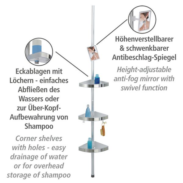 Produktbild: Teleskop Duschecke Premium, mit 3 Ablagen und Spiegel, satiniert