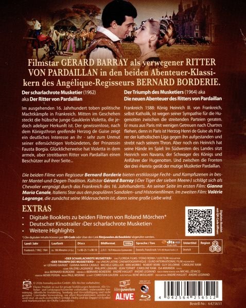 Produktbild: Die Ritter von Pardaillan Doppelbox: 1. Der scharlachrote Musketier (1962) / 2. Der Triumph des Musketiers (1964) (beide Filme restauriert) [2 BRs]