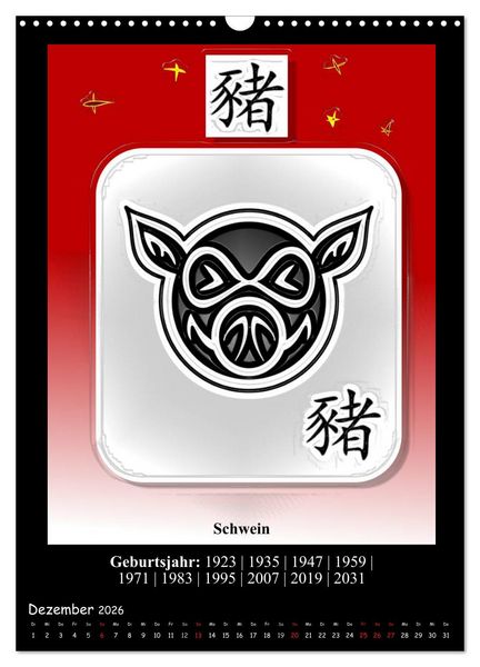 Produktbild: Chinesisches Horoskop (Wandkalender 2026 DIN A3 hoch), CALVENDO Monatskalender