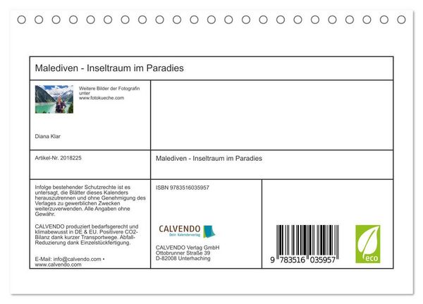 Produktbild: Malediven - Inseltraum im Paradies (Tischkalender 2026 DIN A5 quer), CALVENDO Monatskalender
