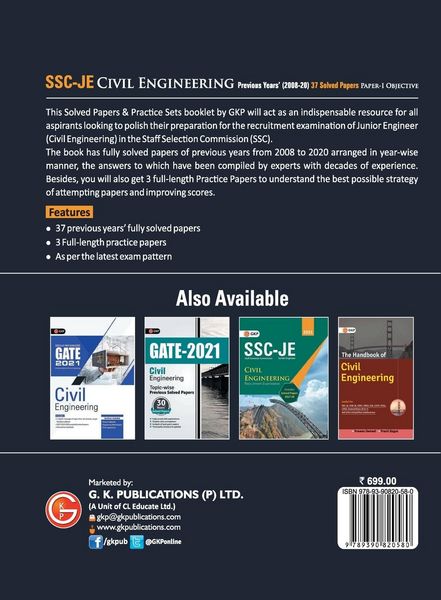 Produktbild: SSC 2021 Junior Engineers Paper I - Civil Engineering - 37 Previous Years Solved Papers (2008-20)