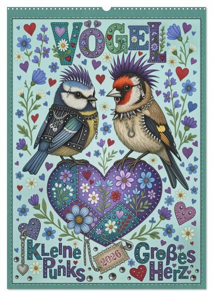 Vögel. Kleine Punks. Großes Herz. (Wandkalender 2026 DIN A2 hoch), CALVENDO Monatskalender