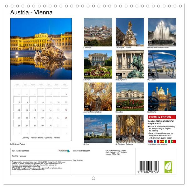 Produktbild: Austria - Vienna (Wall Calendar 2026 12 &times; 12 Inch) CALVENDO 12 Month Wall Calendar