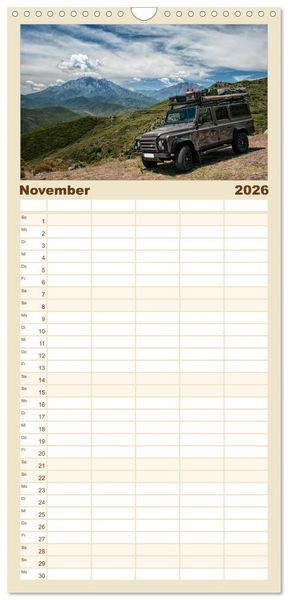 Produktbild: Familienplaner 2026 - Mit dem 4x4 durch Europa mit 5 Spalten (Wandkalender, 21 x 45 cm) CALVENDO