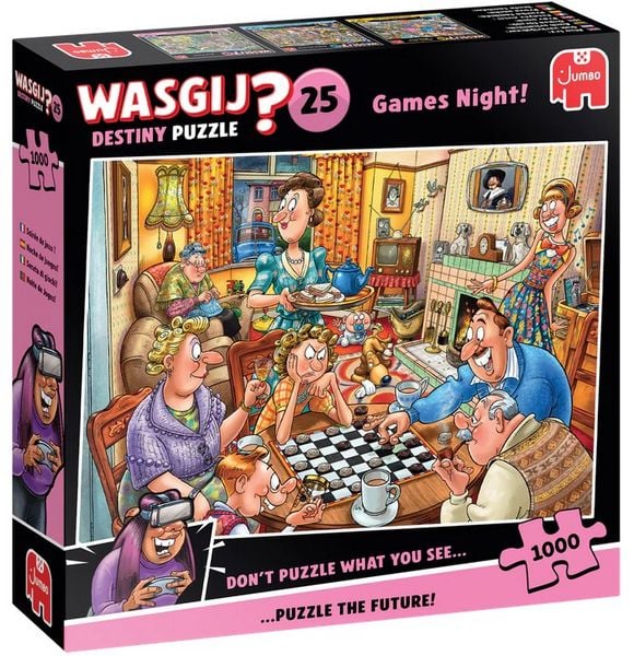Produktbild: Jumbo 1110100594 - Wasgij Destiny 25, Games Night!, Spieleabend, Comic-Puzzle, 1000 Teile