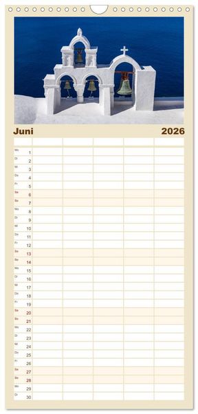 Produktbild: Familienplaner 2026 - Santorini - K&ouml;nigin der Kykladen mit 5 Spalten (Wandkalender, 21 x 45 cm) CALVENDO