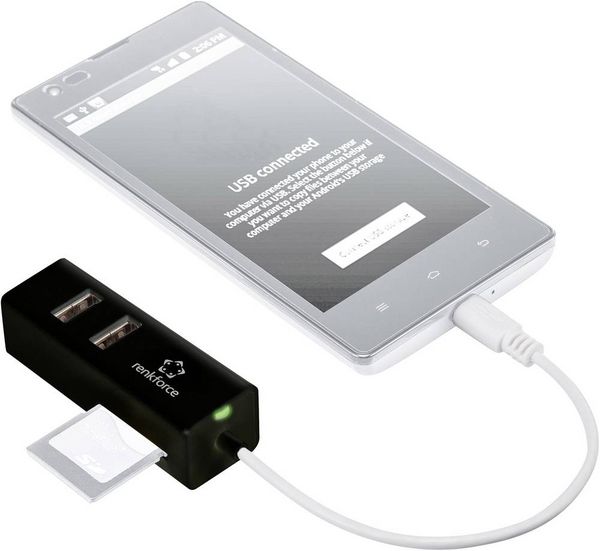 Produktbild: Renkforce RF-4995192 USB-Hub 3 Port USB-A, SD, microSD, M2, Memory Stick USB 2.0 480MBit/s mit eingebautem SD-Kartenleser, mit