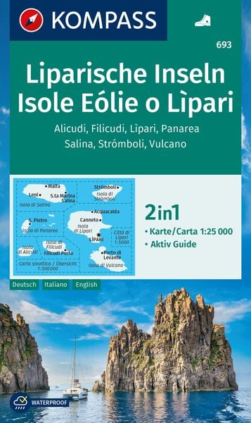 Produktbild: KOMPASS Wanderkarte 693 Liparische Inseln, Isole E&oacute;lie o L&igrave;pari, Alicudi, Filicudi, L&igrave;pari, Panarea, Salina, Str&oacute;mboli, Vulcano 1:25.000