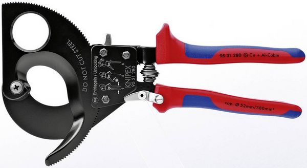 Produktbild: Knipex 95 31 280 Ratschen-Kabelschneider Geeignet f&uuml;r (Abisoliertechnik) Alu- und Kupferkabel, ein- und mehrdr&auml;htig 52 mm 380 mm&sup2;