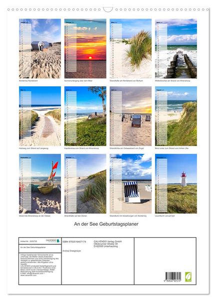 Produktbild: An der See Geburtstagsplaner (Wandkalender 2026 DIN A2 hoch), CALVENDO Monatskalender