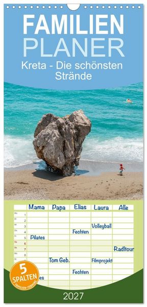 Produktbild: Familienplaner 2027 - Kreta - Die sch&ouml;nsten Str&auml;nde mit 5 Spalten (Wandkalender, 21 x 45 cm) CALVENDO