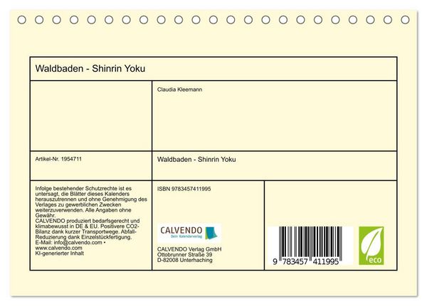 Produktbild: Waldbaden - Shinrin Yoku (Tischkalender 2026 DIN A5 quer), CALVENDO Monatskalender