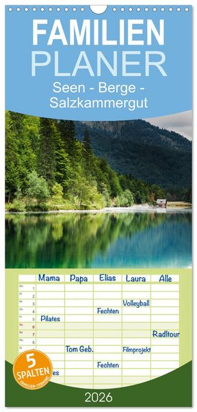 Produktbild: Familienplaner 2026 - Seen - Berge - Salzkammergut mit 5 Spalten (Wandkalender, 21 x 45 cm) CALVENDO