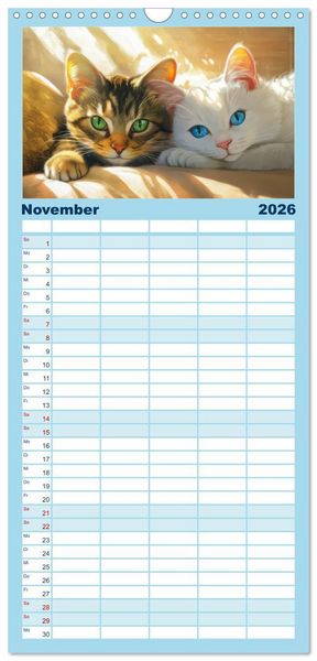 Produktbild: Familienplaner 2026 - Katzen Illustrationen - Faszination pur mit 5 Spalten (Wandkalender, 21 x 45 cm) CALVENDO