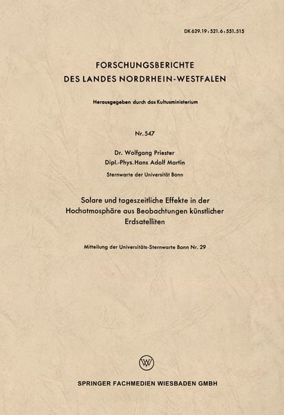 Produktbild: Solare und tageszeitliche Effekte in der Hochatmosph&auml;re aus Beobachtungen k&uuml;nstlicher Erdsatelliten