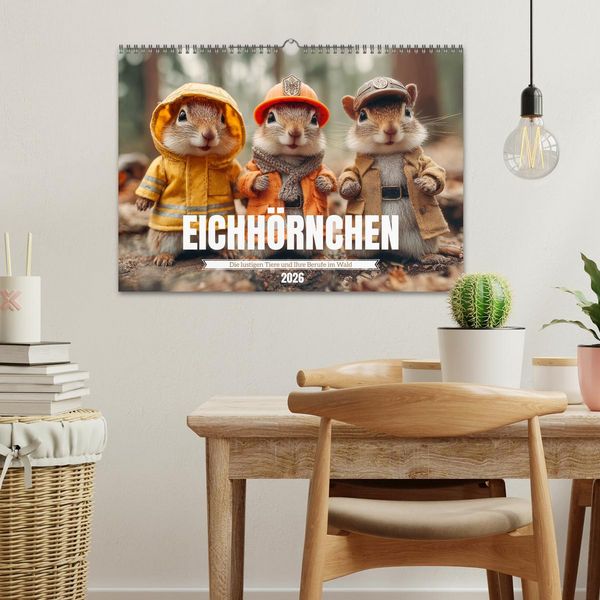 Produktbild: Eichh&ouml;rnchen - Die lustigen Tiere und ihre Berufe im Wald (Wandkalender 2026 DIN A3 quer), CALVENDO Monatskalender