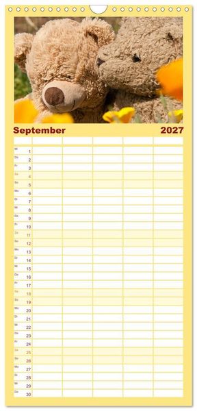 Produktbild: Familienplaner 2027 - Kunterbunte B&auml;renwelt - Teddys mit 5 Spalten (Wandkalender, 21 x 45 cm) CALVENDO