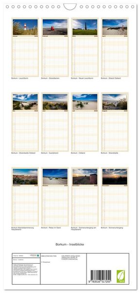 Produktbild: Familienplaner 2026 - Borkum - Inselblicke mit 5 Spalten (Wandkalender, 21 x 45 cm) CALVENDO