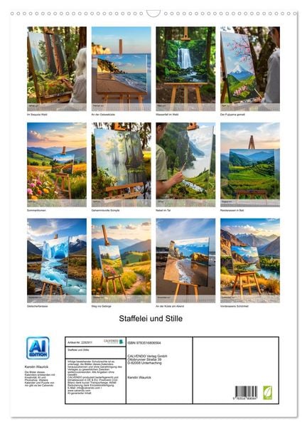 Produktbild: Staffelei und Stille (Wandkalender 2027 DIN A2 hoch), CALVENDO Monatskalender