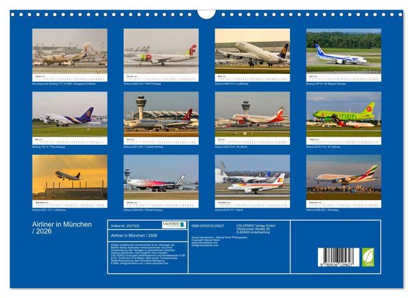 Produktbild: Airliner in M&uuml;nchen / 2026 (Wandkalender 2026 DIN A3 quer), CALVENDO Monatskalender