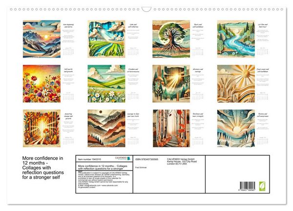 Produktbild: More confidence in 12 months - Collages with reflection questions for a stronger self (Wall Calendar 2026 DIN A2 landscape), CALVENDO 12 Month Wall Calendar