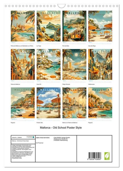 Produktbild: Mallorca - Old School Poster Style (Wandkalender 2027 DIN A3 hoch), CALVENDO Monatskalender