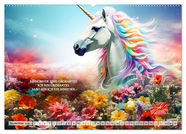 Produktbild: Einhorn und coole Spr&uuml;che (Wandkalender 2026 DIN A2 quer), CALVENDO Monatskalender