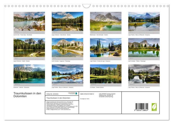 Produktbild: Traumkulissen in den Dolomiten (Wandkalender 2026 DIN A3 quer), CALVENDO Monatskalender