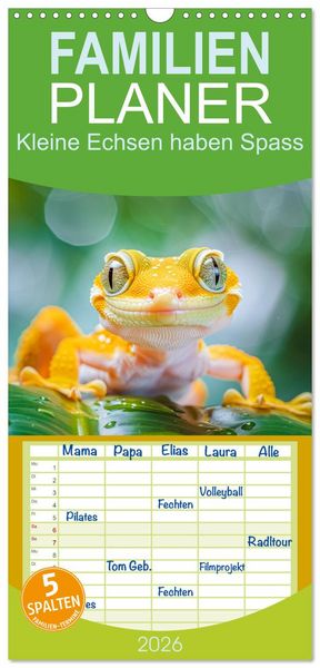 Produktbild: Familienplaner 2026 - Kleine Echsen haben Spass mit 5 Spalten (Wandkalender, 21 x 45 cm) CALVENDO